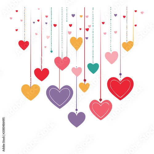 Colorful Hanging Hearts Vector Illustration