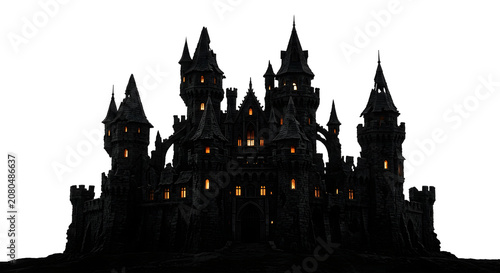 Fotografía Dark gothic haunted castle with glowing windows