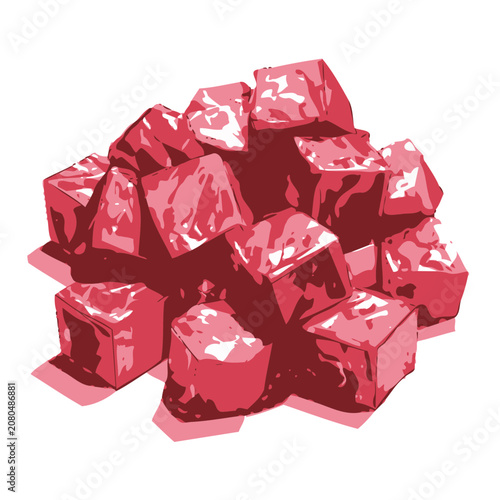 Pile of raw meat cubes vector illustration