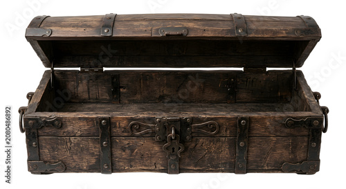 Cuadro en lienzo Empty rustic old wooden treasure chest slightly open