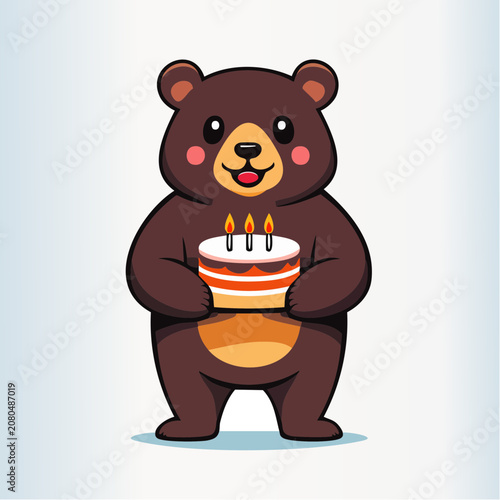 Cartoon bear holding birthday cake with candles
