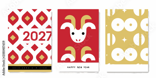 Canvastavla Year Of The Goat New Year Card Set Vector Illustration