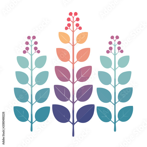 Colorful flat design leaves and berries illustration