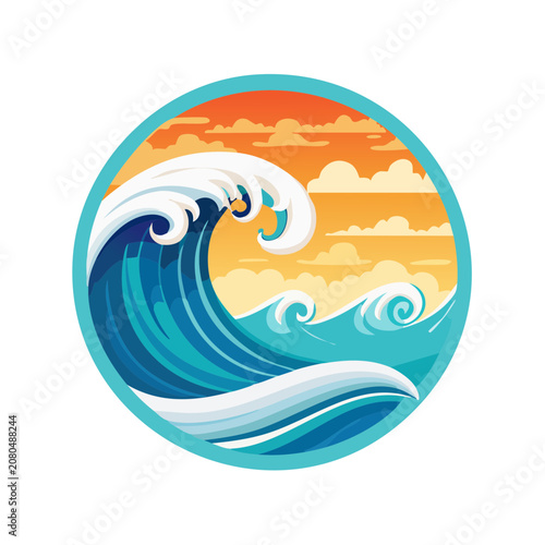 Colorful Ocean Wave and Sunset Illustration