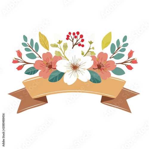 Floral Banner with Flowers and Leaves Vector Illustration