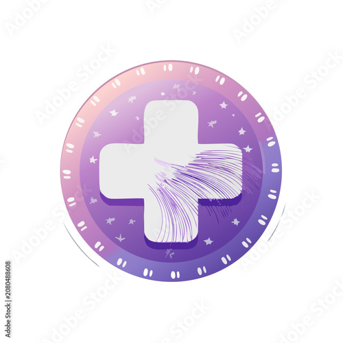 Purple medical cross icon with star and wave details
