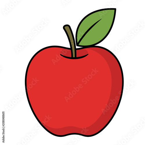 Red apple with green leaf vector illustration