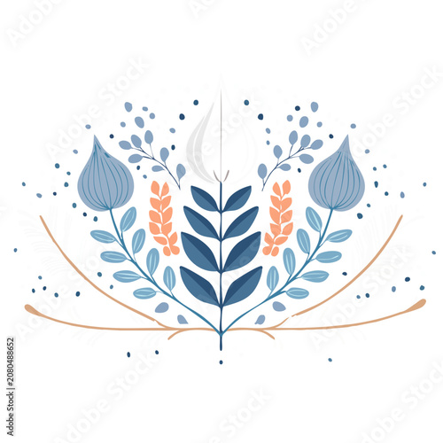 Symmetrical Floral Arrangement Vector Illustration