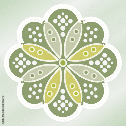 Symmetrical Green and Yellow Flower Vector Ornament