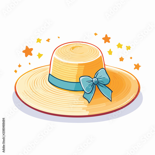 Straw Hat with Blue Bow and Stars
