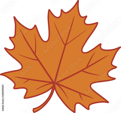 Single orange autumn maple leaf, hand drawn seasonal nature element for fall design and decoration.