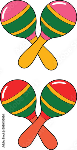 Pair of colorful maracas, musical instrument for Latin dance, festival celebration and festive music rhythm.
