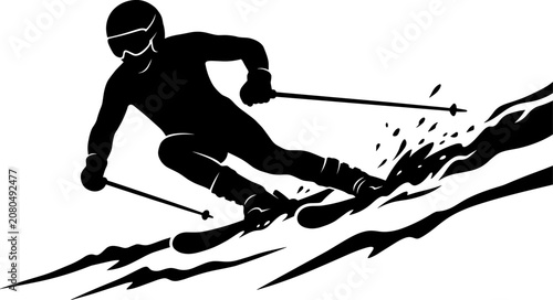 Fotografía vector can editable Dynamic silhouette of a downhill skier carving through fresh