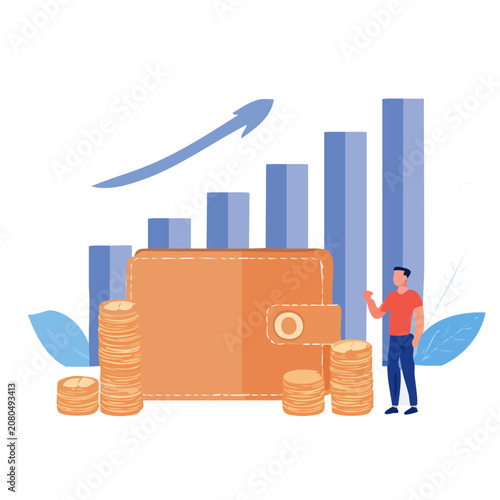 Finance growth concept with wallet coins and bar chart