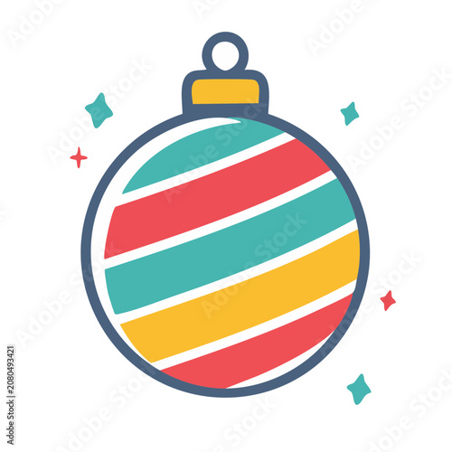 Flat design Christmas ornament with stripes and sparkles