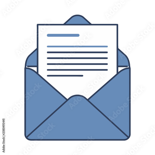 Flat icon of envelope with letter inside