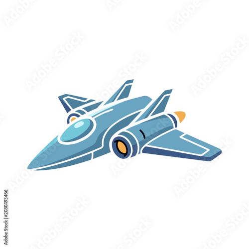 Flat illustration of a blue fighter jet