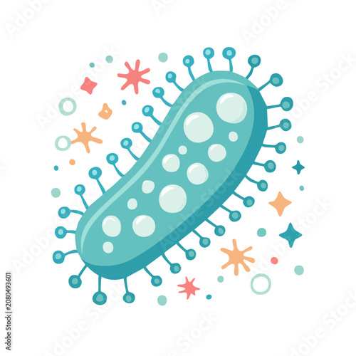 Flat vector illustration of a bacteria with spikes