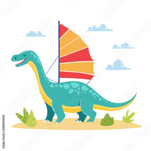 Cartoon Dinosaur with Colorful Sail