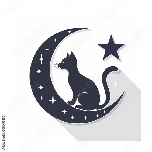 Black cat silhouette with crescent moon and star icon