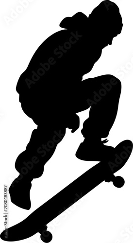 Tableau sur toile vector can editable Urban silhouette of a skateboarder performing a mid-air kick