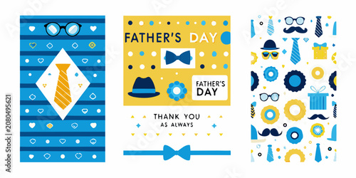 Canvastavla Father s Day Vector Illustration Collection With Ties Hats And Glasses