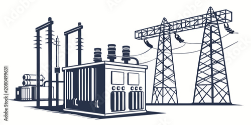 Photos Industrial electrical substation equipment featuring power transformers and latt