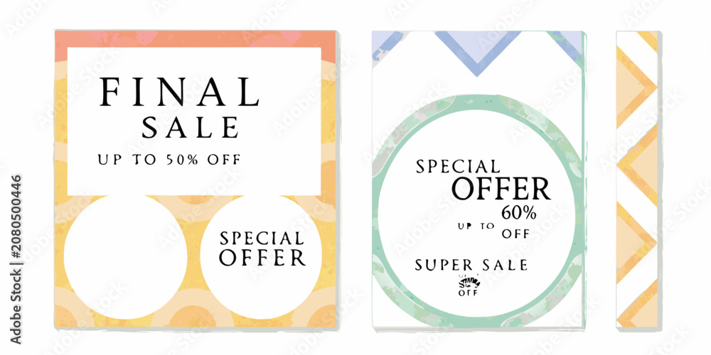 Naklejka premium Colorful Abstract Sale Banner Collection Geometric Shapes And Text