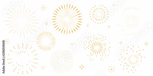 Foto Gold Fireworks Pattern On White Background Decorative Celebration Design