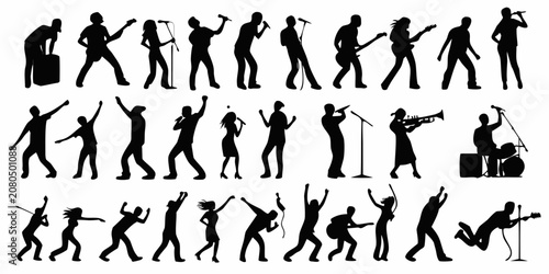 Εκτύπωση καμβά Set of black silhouettes of musicians playing instruments and singers performing