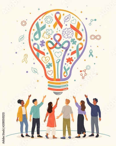 Lightbulb Filled With Symbols And People Vector Illustration