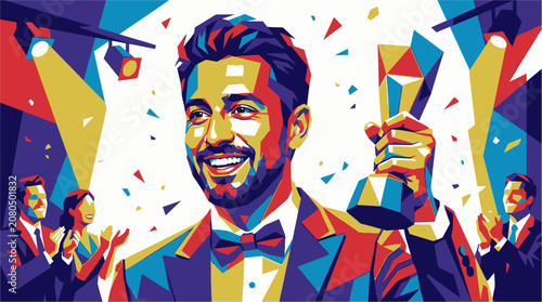Foto Man holding award in celebration.