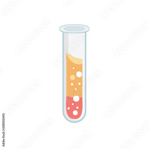 Test tube with layered liquid and bubbles, flat vector illustration