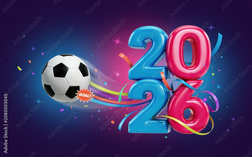 Fototapeta premium Soccer ball with 2020 celebration lights