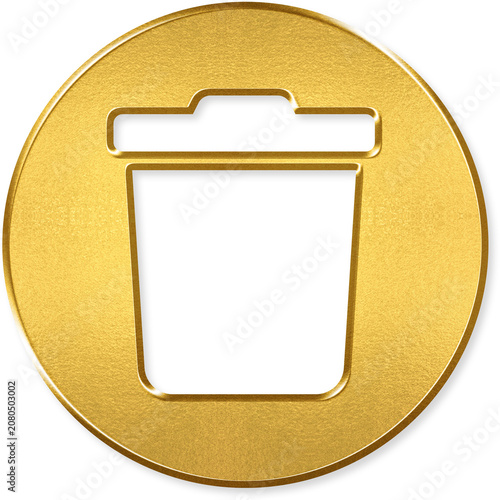 Fotografie Trash delete bin icon with gold metallic 3D coin badge for trash bin, delete gar