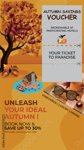 Autumn travel vector concept. Minimalist world map background with stylized plane silhouette and creative organic wavy shapes in warm fall colors for tourism and aviation banner.