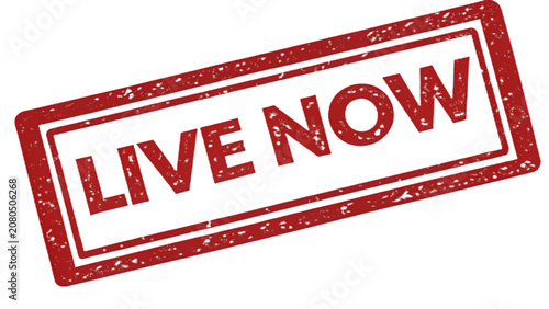 Live Now Red Rubber Stamp Isolated on Transparent Background, Distressed Grunge Stamp PNG