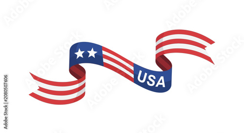 Waving USA flag ribbon banner with stars and stripes.
