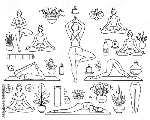 Yoga and Wellness Line Art Icon Set for Mindfulness Projects