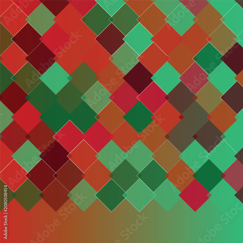 Colorful geometric pattern with red green brown squares  abstract background with diamond shapes and gradient effect