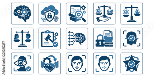 Bild auf Leinwand Artificial intelligence and AI ethics solid icon set