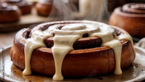 Creamy cinnamon roll close up
