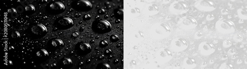 Photos Droplets of water on a transparent surface show reflections and clear outlines o