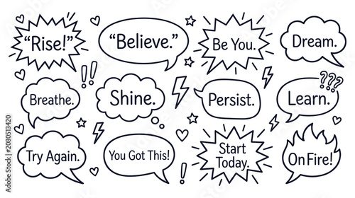 Fotografie Motivational speech bubbles with positive messages and inspirational quotes for success