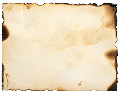 Vintage beige paper background with burnt edges and stained texture