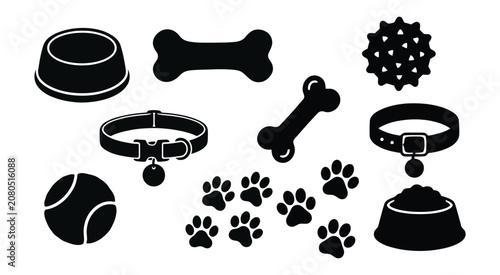 Pet Supplies Silhouettes Bowls Bones Collars Paw Prints And A Ball