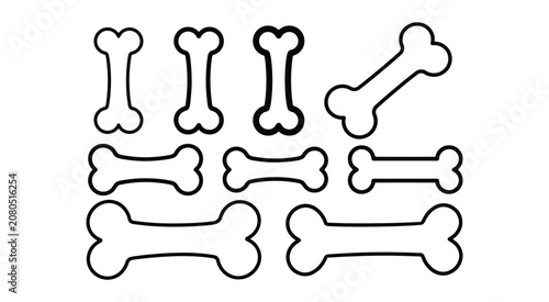 Bone Shapes Collection Black Line Art On White Background animal