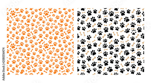 Paw Prints And Bones Pattern Two Color Vector Illustration pawprint footprint