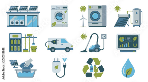 Obraz na plátně Collection of eco-friendly and sustainable technology icons for a greener lifestyle