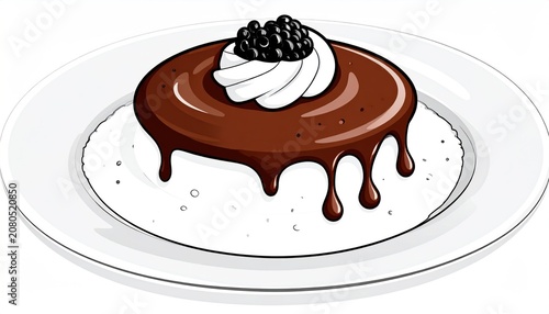 Delicious Chocolate Dessert with Cream and Blackberries Illustration.